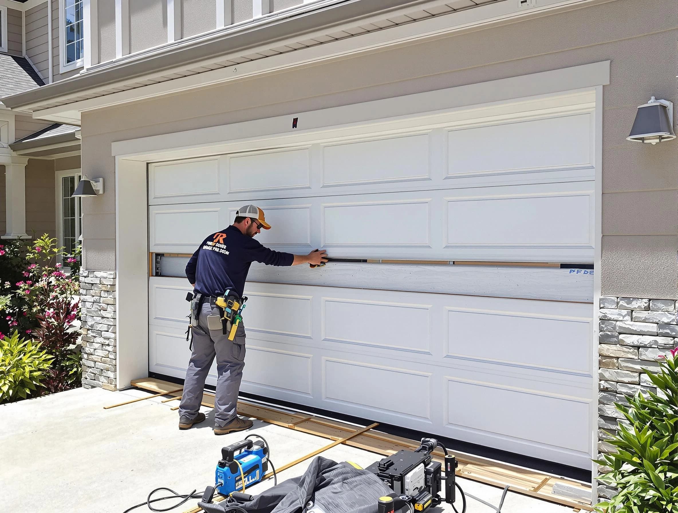 Forestdale Garage Door Repair team performing complete garage door replacement at Forestdale residence