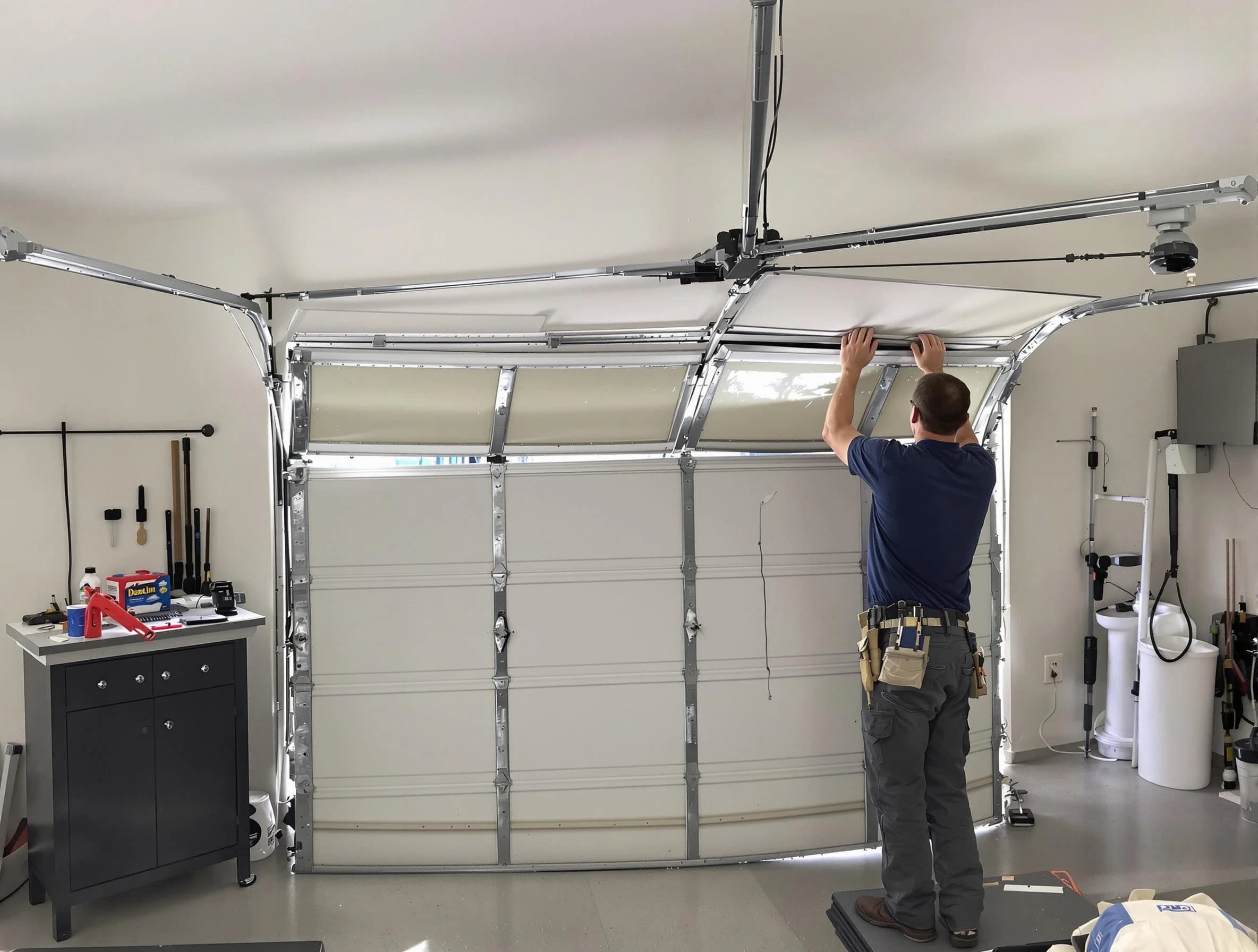 Forestdale Garage Door Repair specialist performing precise section replacement on Forestdale garage door