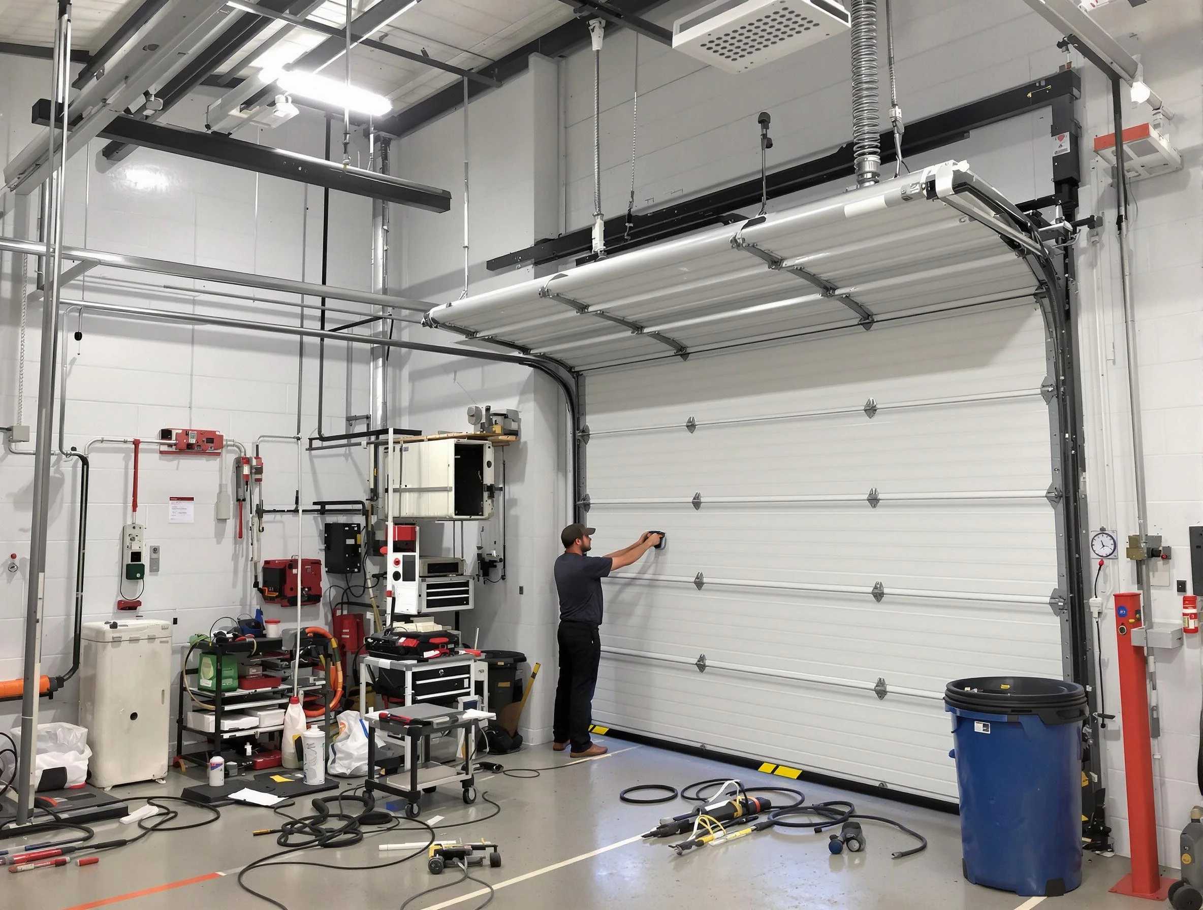 Forestdale Garage Door Repair certified technician performing commercial door repair at a Forestdale business facility