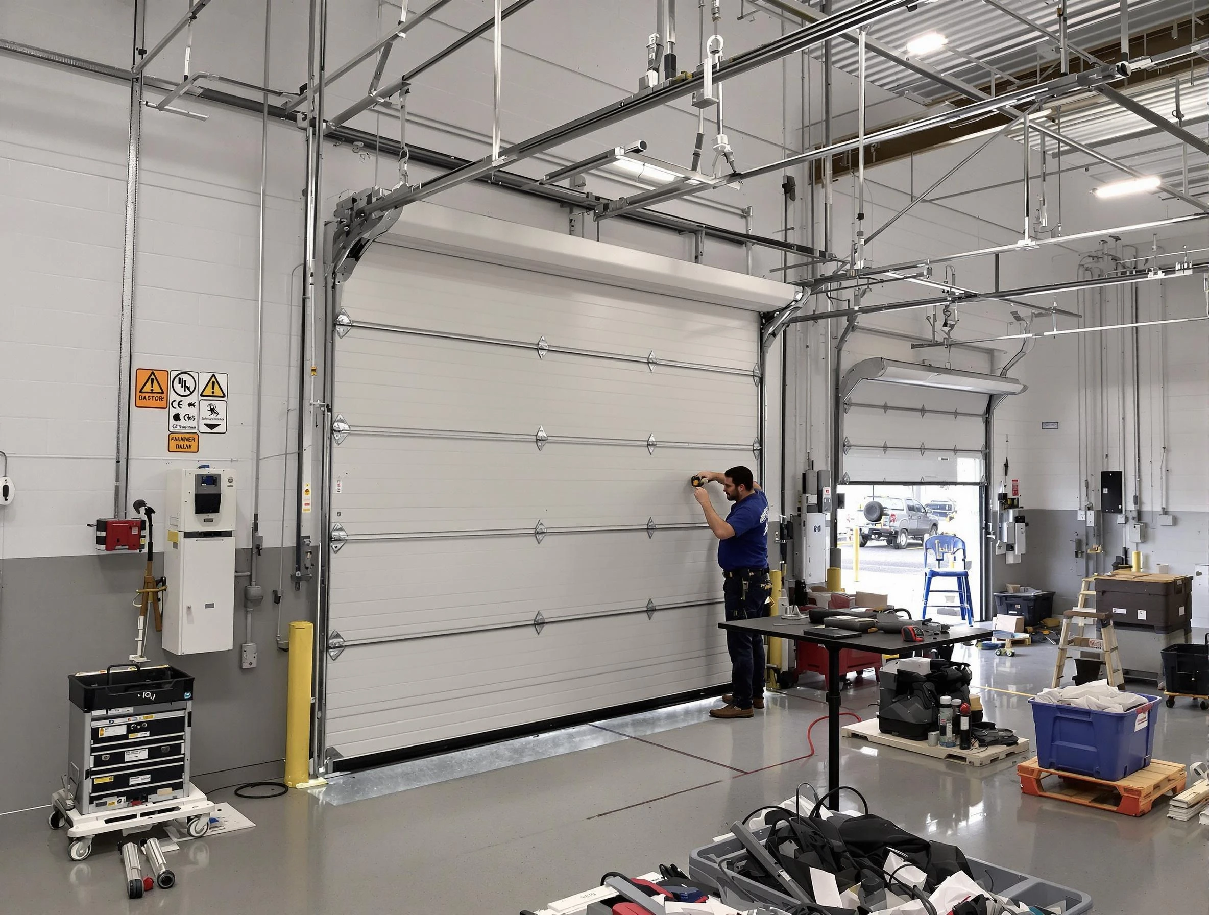Commercial garage door repair being performed by Forestdale Garage Door Repair expert in Forestdale