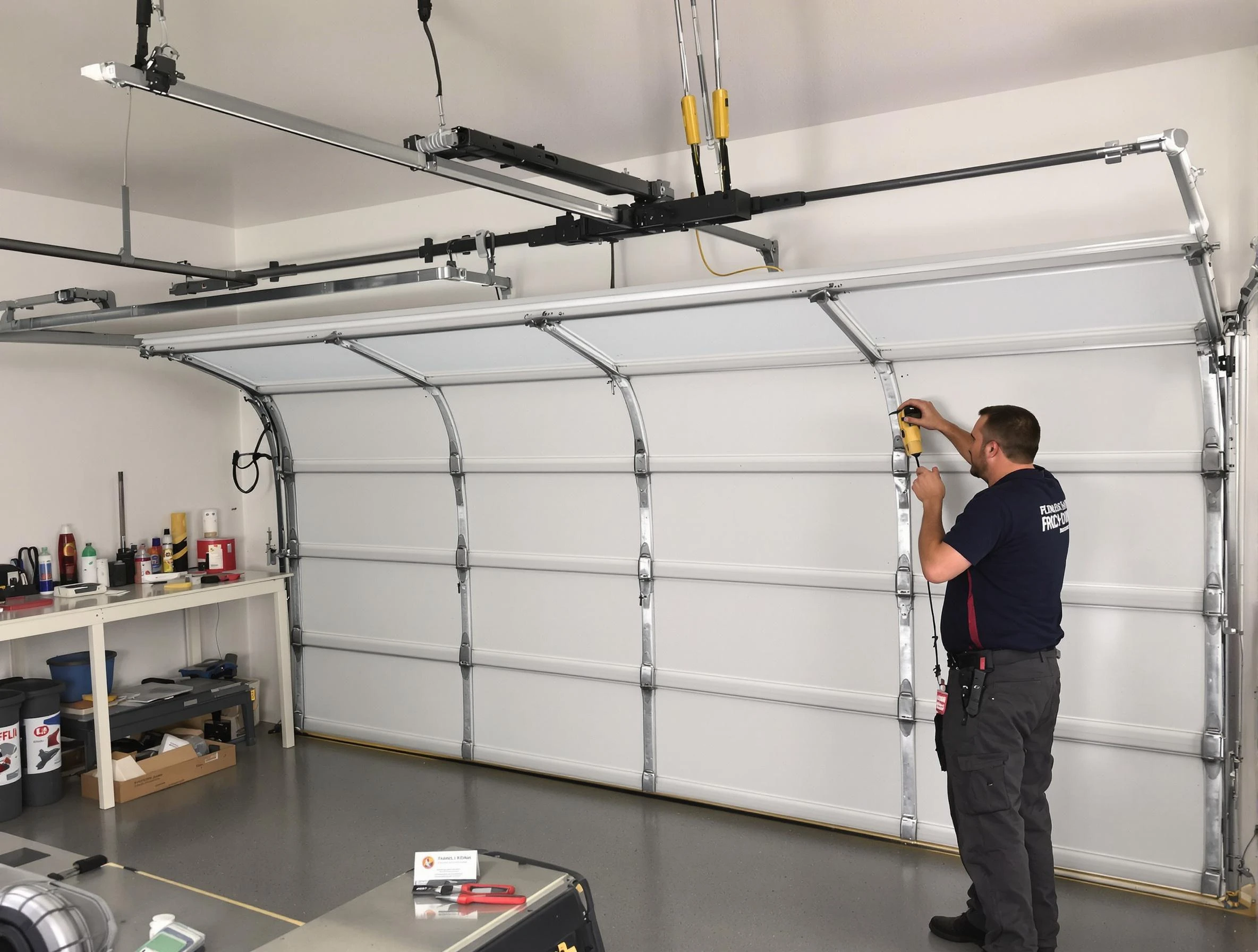 Forestdale Garage Door Repair certified technician performing overhead door system repair in Forestdale
