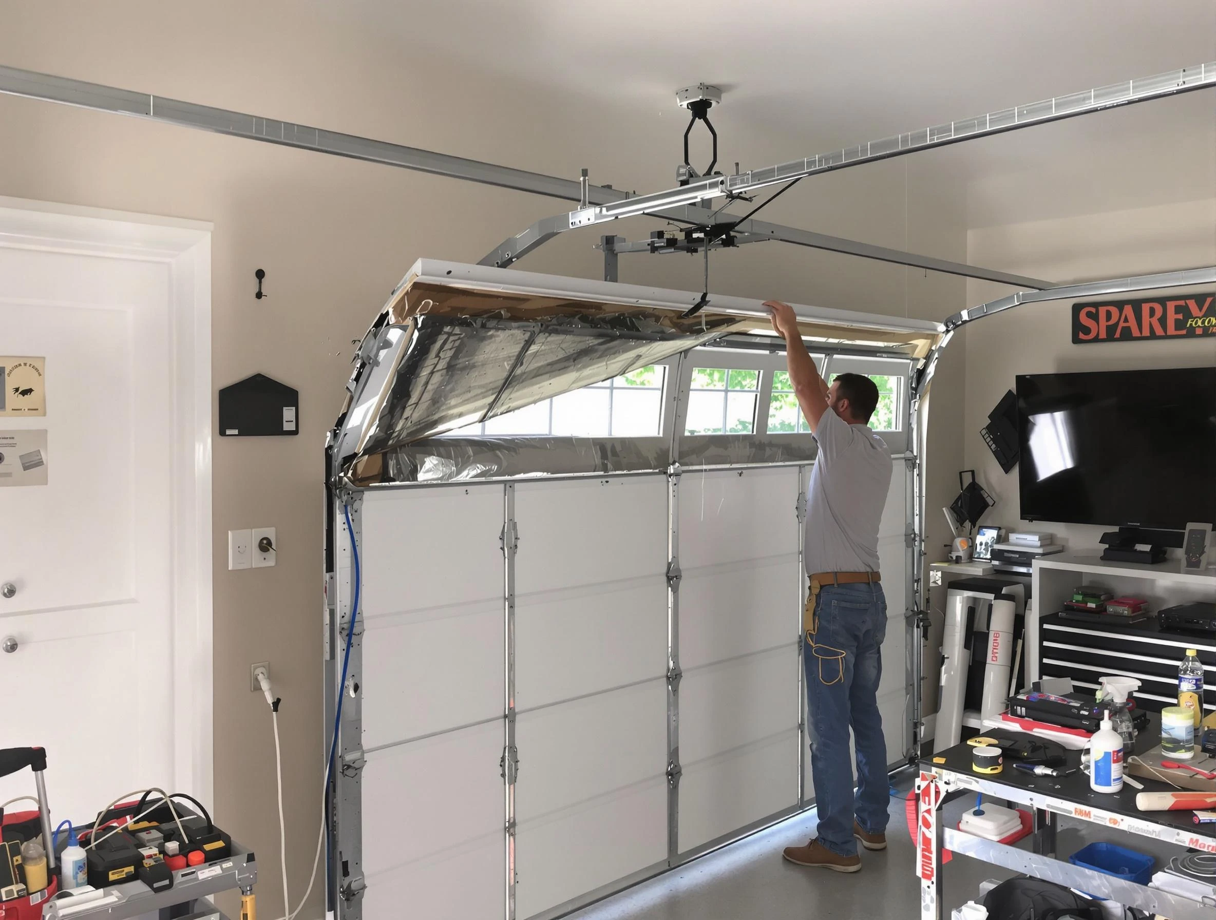 Garage door section replacement by Forestdale Garage Door Repair in Forestdale